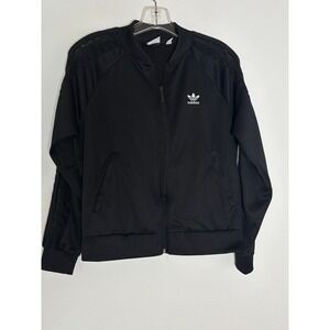 Adidas Originals Women Black Lace 3-Stripe Track Jacket Trefoil Bomber Small